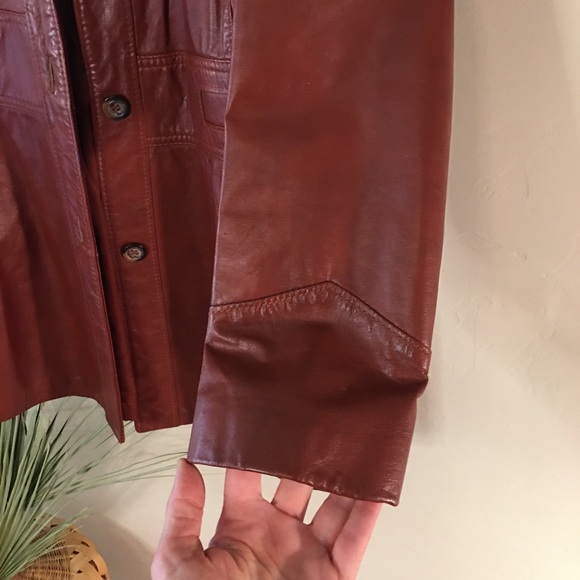 Vintage leather jacket winged collar camel brown - Picture 5 of 11